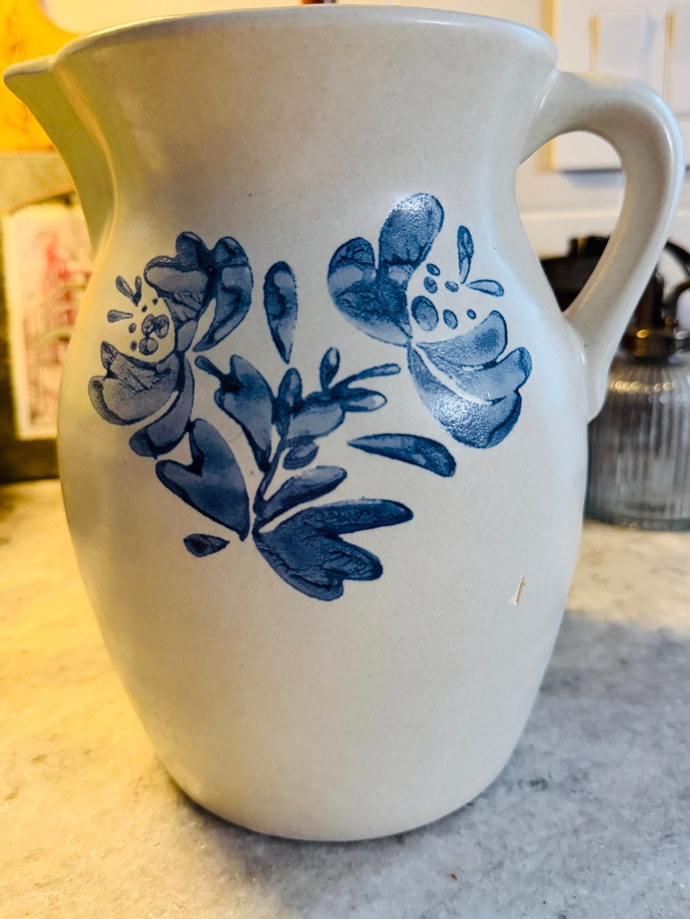 Pfaltzgraff Cream Stoneware Pitcher with Blue Floral Motif